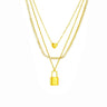 Colier auriu, din otel inoxidabil, suflat cu aur 18k, tennis, in 3 straturi, cu pietre si lacat, Dyveke C1 - Pursehuit.ro