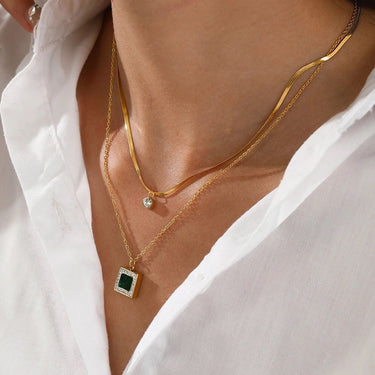 Colier auriu, in 2 straturi, cu pietre din zirconiu, din otel inoxidabil, suflat cu aur 18k, Demi C9