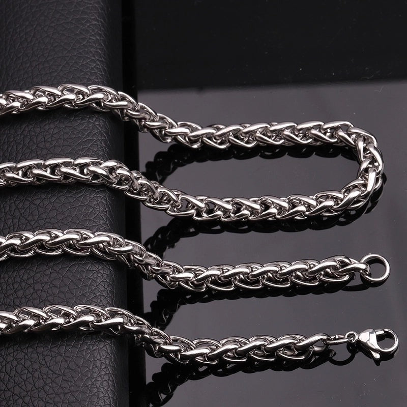 Colier barbati, argintiu, din otel inoxidabil, suflat cu aur 18k, impletit, Ralph C9