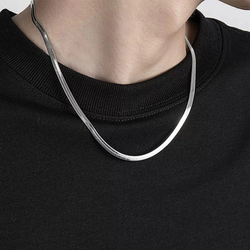 Colier barbati, argintiu, din otel inoxidabil, suflat cu aur 18k, stil sarpe, Quentin C9