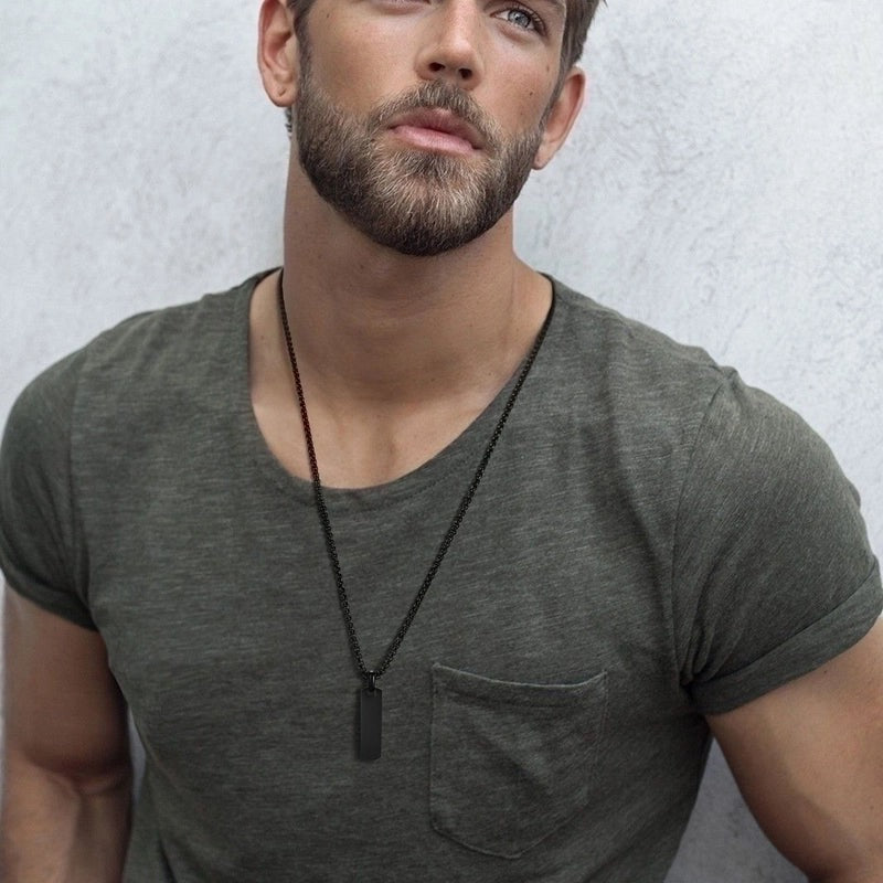 Colier barbati, negru, din otel inoxidabil, suflat cu aur 18k, cu placuta, Ragnar C9