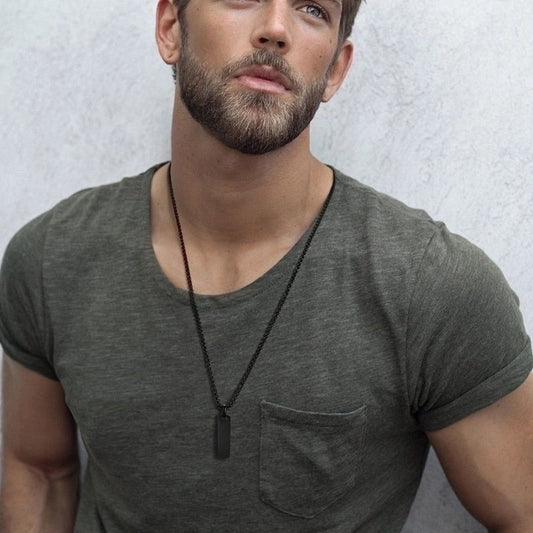 Colier barbati, negru, din otel inoxidabil, suflat cu aur 18k, cu placuta, Ragnar C9