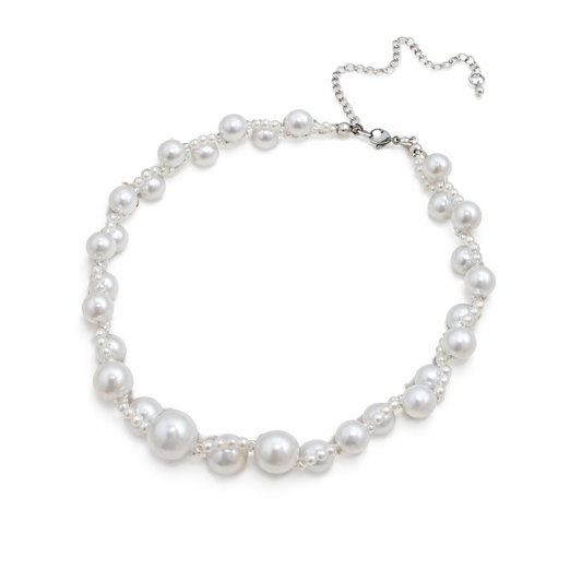 Colier choker argintiu, cu perle, Olla C5