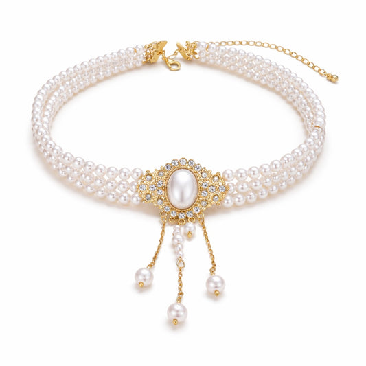 Colier choker, auriu, cu perle, Ose C26