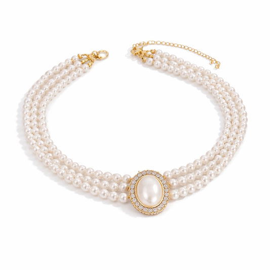 Colier choker auriu, cu perle si pietre, Othine C24