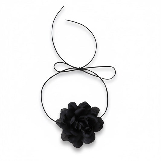 Colier choker, negru, cu floare, Benna C15