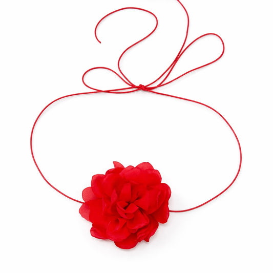 Colier choker, rosu, cu floare, Benigna C15