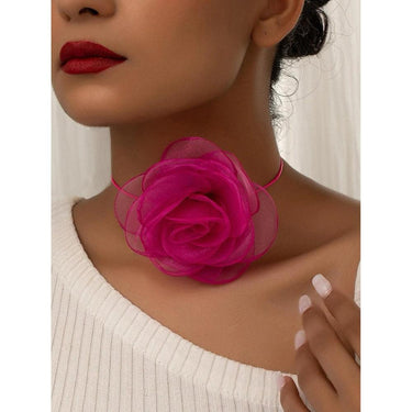 Colier choker, roz, cu floare, Benta C15 - Pursehuit.ro