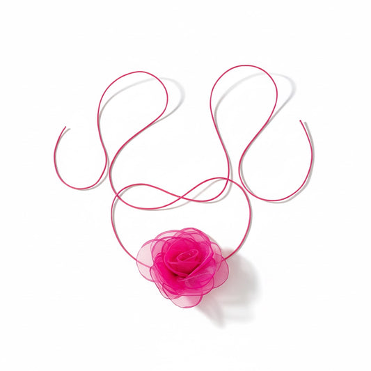 Colier choker, roz, cu floare, Benta C15