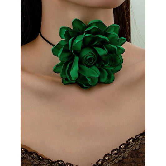 Colier choker, verde, cu floare, Belinda C15