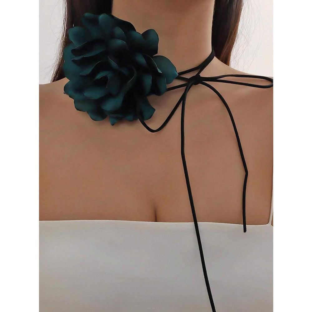 Colier choker, verde inchis, cu floare, Benny C15 - Pursehuit.ro