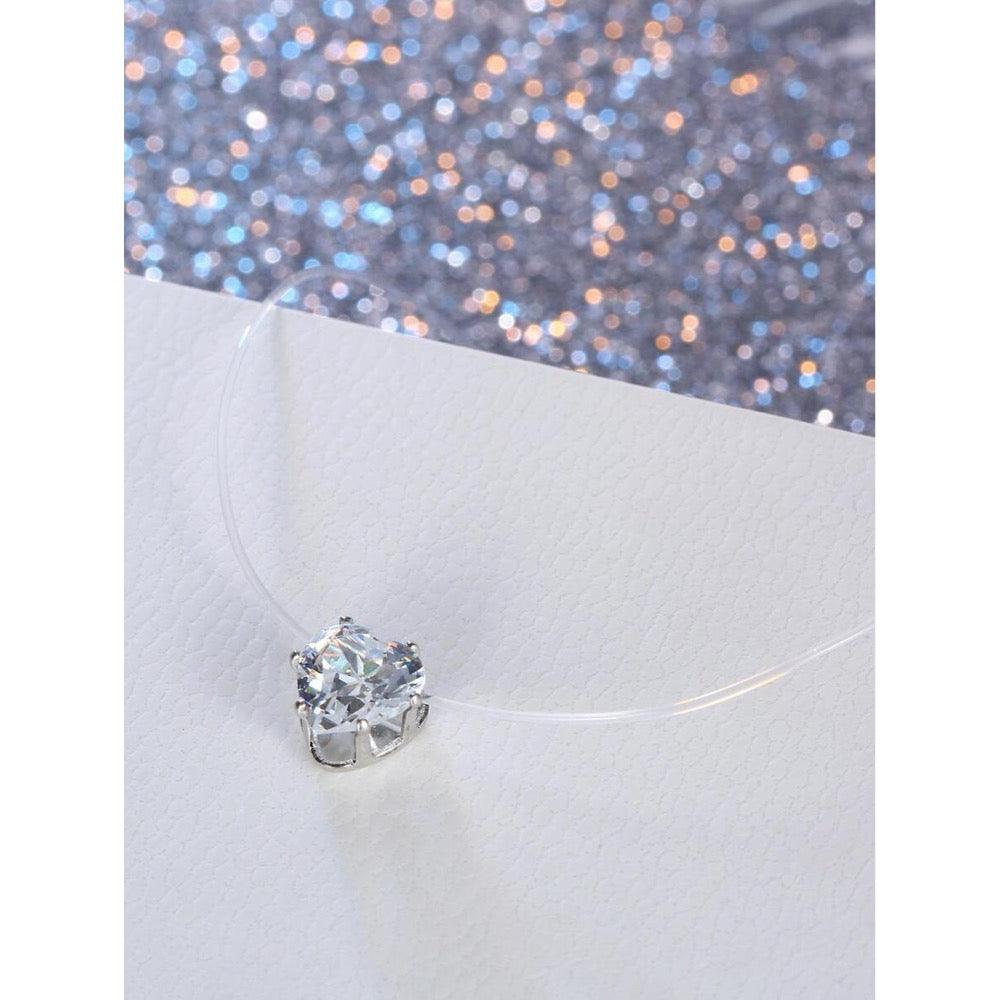 Colier cu fir transparent, argintiu, cu inima si piatra din zirconiu, Amanda C16 - Pursehuit.ro