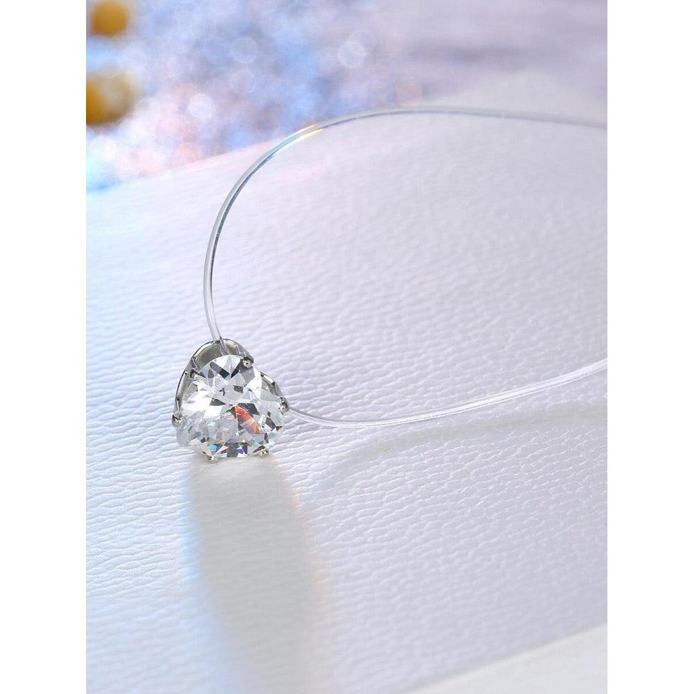 Colier cu fir transparent, argintiu, cu inima si piatra din zirconiu, Amanda C16 - Pursehuit.ro