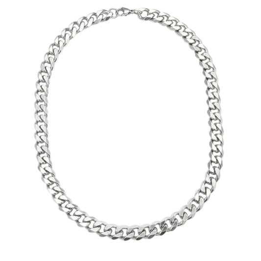 Colier cuban barbati, argintiu, din otel inoxidabil, suflat cu aur 18k, cu zale, Puck C9