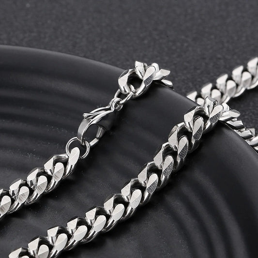 Colier cuban barbati, argintiu, din otel inoxidabil, suflat cu aur 18k, cu zale, Randall C9