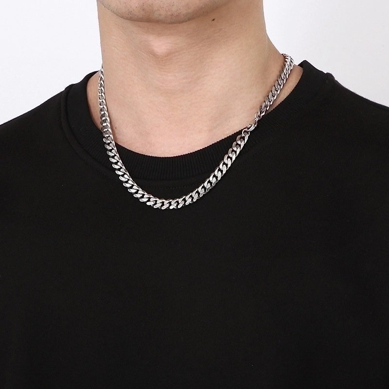 Colier cuban barbati, argintiu, din otel inoxidabil, suflat cu aur 18k, cu zale, Randall C9