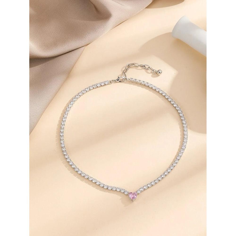 Colier tennis, argintiu, cu pietre din zirconiu, Akseli C16 - Pursehuit.ro