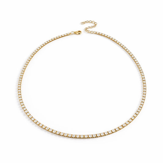 Colier tennis, auriu, din otel inoxidabil, suflat cu aur 18k, cu pietre din zirconiu, Delan C1