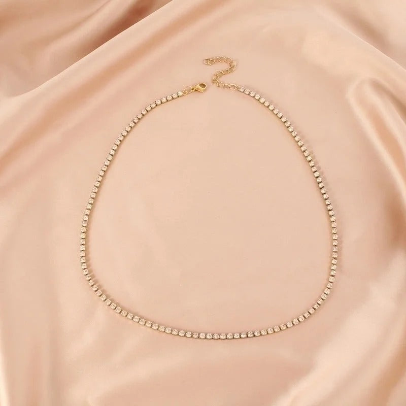 Colier tennis, auriu, din otel inoxidabil, suflat cu aur 18k, cu pietre din zirconiu, Delan C2