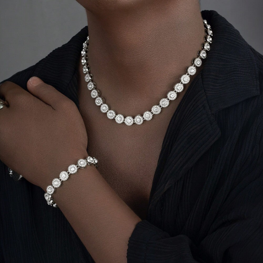 Colier tennis cuban, argintiu, cu pietre din zirconiu, Delan C11