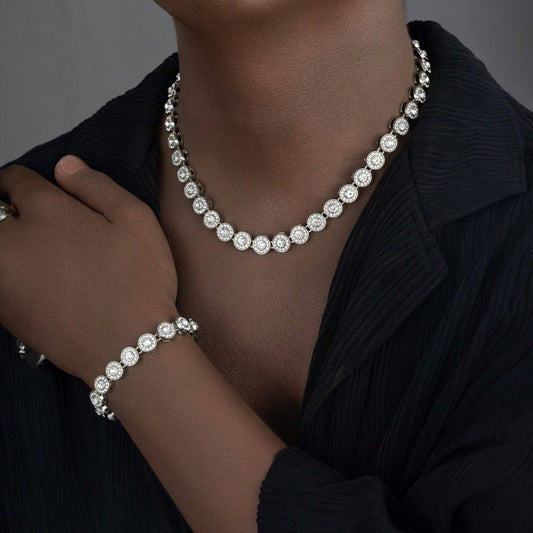 Colier tennis cuban, argintiu, cu pietre din zirconiu, Delan C11