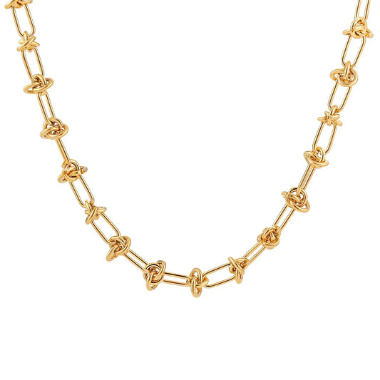 Colier auriu, din otel inoxidabil 316L, cu noduri, placat cu aur 18K PVD, Adelena C5