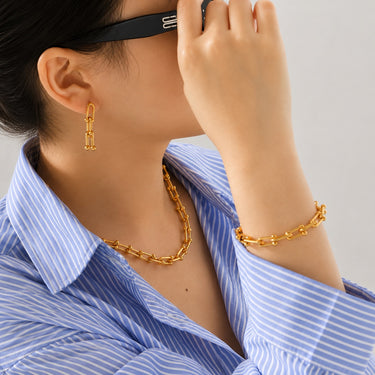 Colier auriu, din otel inoxidabil, cu zale imbinate, suflat cu aur 18k, Agata C2