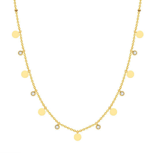 Colier auriu, din otel inoxidabil, suflat cu aur 18k, cu pietre si banuti, Elaine C2