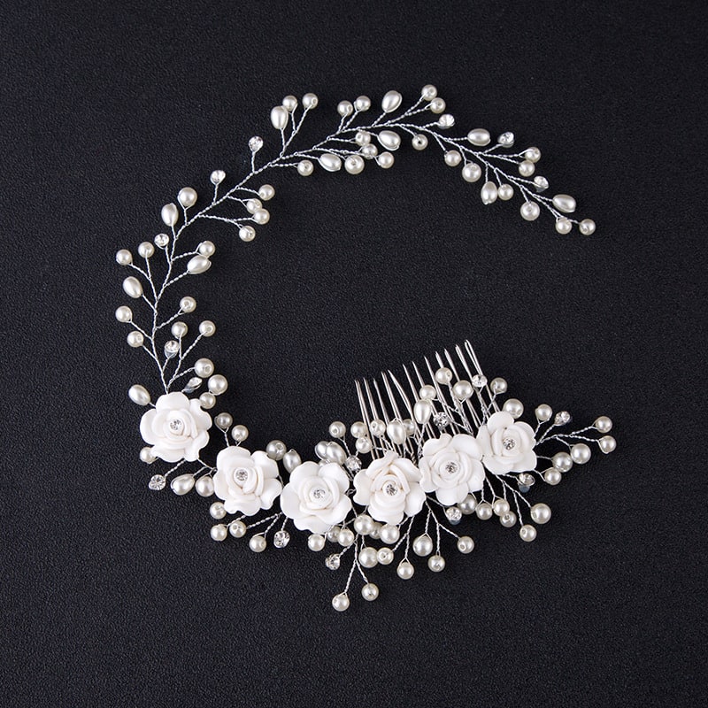 Coronita Modelatoare, argintie, cu perle si floricele, Magda C8