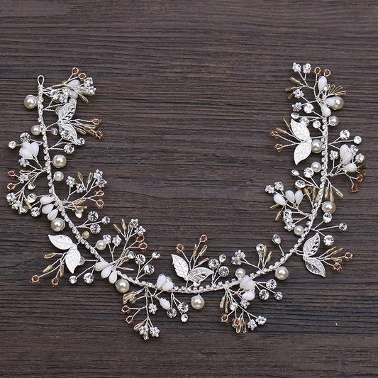 Coronita Modelatoare, argintie, cu frunzulite si pietre, Petrina C17 - Pursehuit.ro