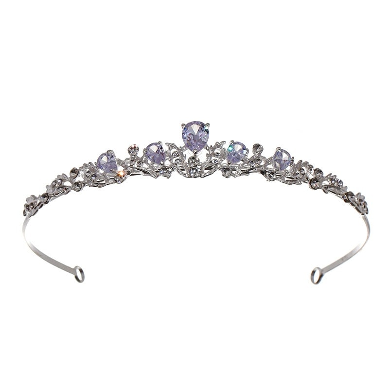 Coronita argintie, stil tiara, cu pietre din zirconiu, Heidi C6