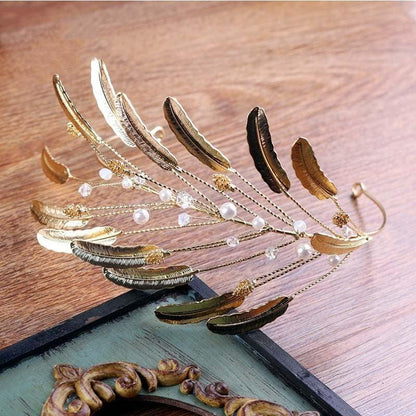 Coronita aurie, cu frunze si perle, Krishna C1 - Pursehuit.ro