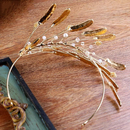 Coronita aurie, cu frunze si perle, Krishna C1 - Pursehuit.ro