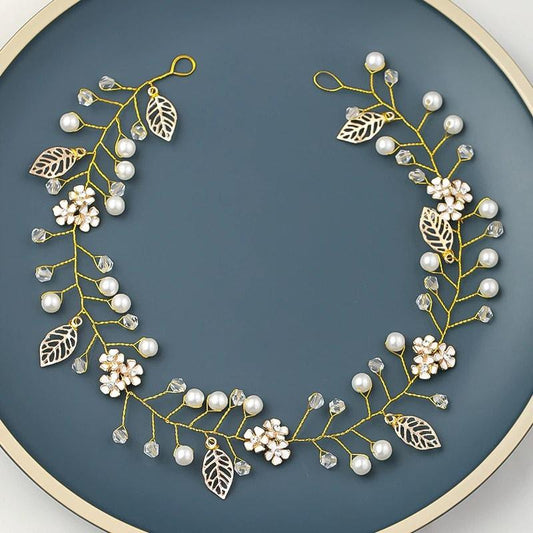 Coronita, aurie, modelatoare, cu frunzulite si perle, Tatiane C4 - Pursehuit.ro