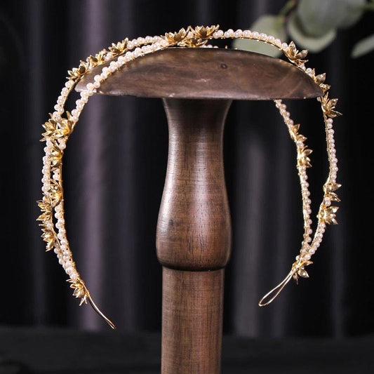 Coronita aurie, modelatoare, cu perle si flori, Fabiola C10 - Pursehuit.ro