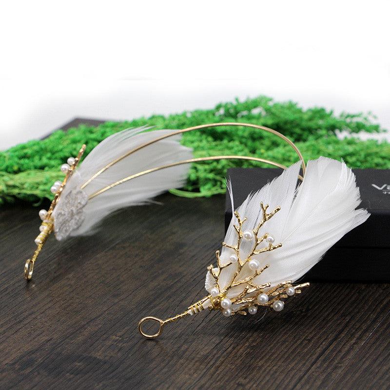 Coronita aurie, stil boho, cu pene, Athalia C2 - Pursehuit.ro