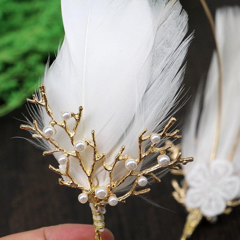 Coronita aurie, stil boho, cu pene, Athalia C2 - Pursehuit.ro