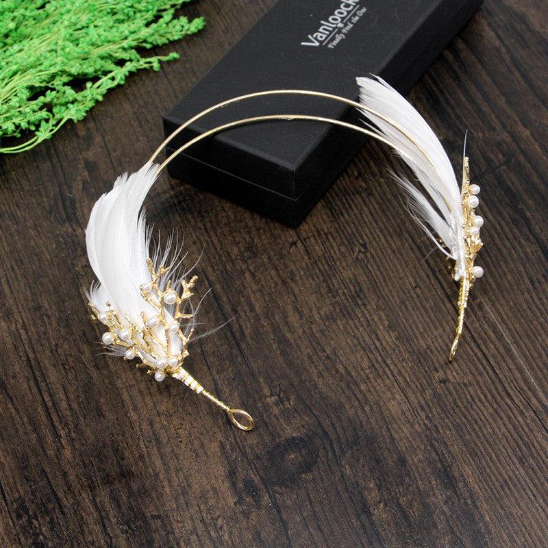 Coronita aurie, stil boho, cu pene, Athalia C2 - Pursehuit.ro