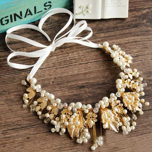 Coronita modelatoare, cu frunze aurii si perle, Maibel C1 - Pursehuit.ro