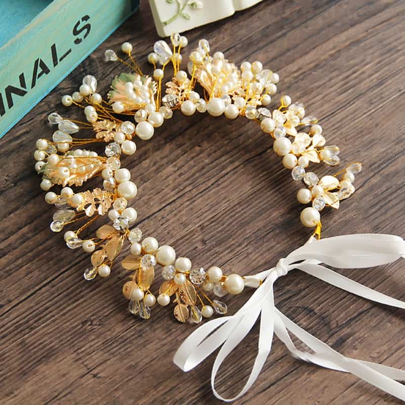 Coronita modelatoare, cu frunze aurii si perle, Maibel C1