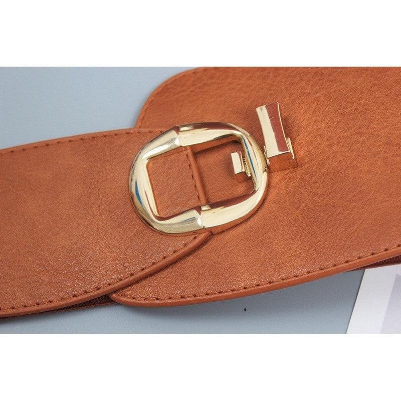 Curea de talie, maro, din piele ecologica, cu catarama aurie, Algea C2 - Pursehuit.ro