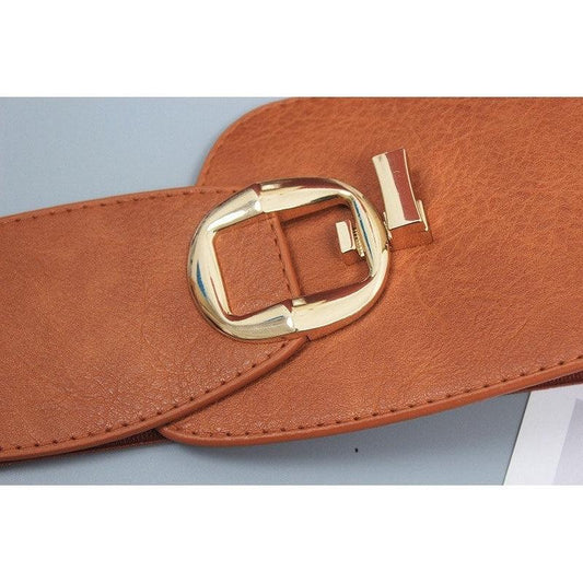 Curea de talie, maro, din piele ecologica, cu catarama aurie, Algea C2 - Pursehuit.ro