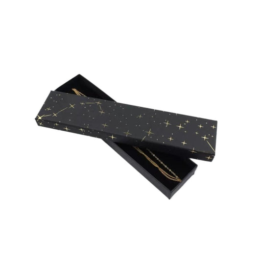 Cutie pentru cadou, neagra, cu stelute si burete, 2 cm x 4 cm x 20 cm - Pursehuit.ro