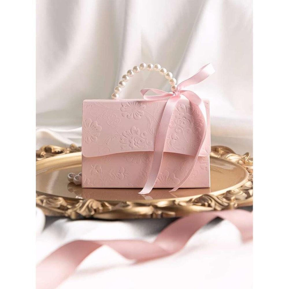 Cutiuta pentru cadou, roz, cu autoformare, stil gentuta cu perle, 9 cm x 6 cm - Pursehuit.ro