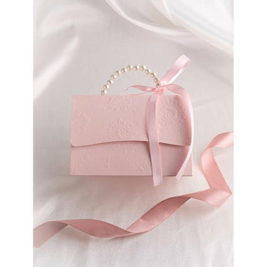 Cutiuta pentru cadou, roz, cu autoformare, stil gentuta cu perle, 9 cm x 6 cm - Pursehuit.ro