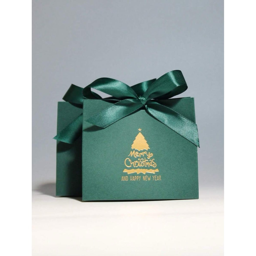 Cutiuta pentru cadou, verde, bradut auriu, cu autoformare, 10 cm x 11.5 cm x 4.5 cm