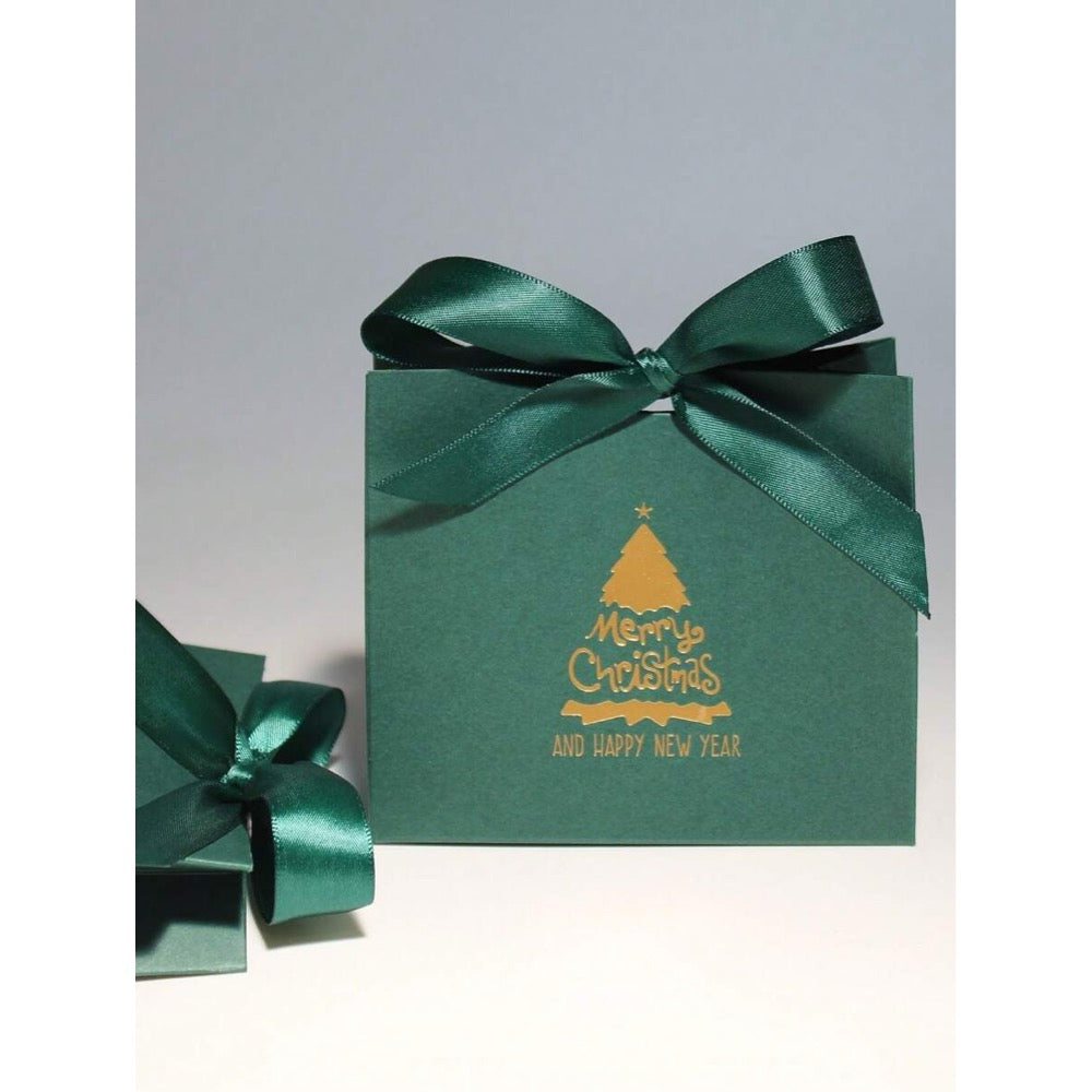 Cutiuta pentru cadou, verde, bradut auriu, cu autoformare, 10 cm x 11.5 cm x 4.5 cm