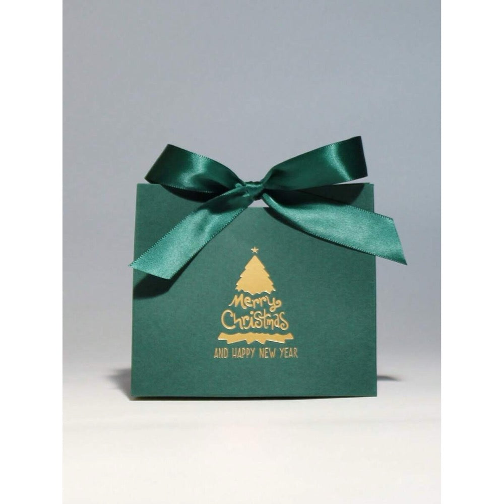 Cutiuta pentru cadou, verde, bradut auriu, cu autoformare, 10 cm x 11.5 cm x 4.5 cm