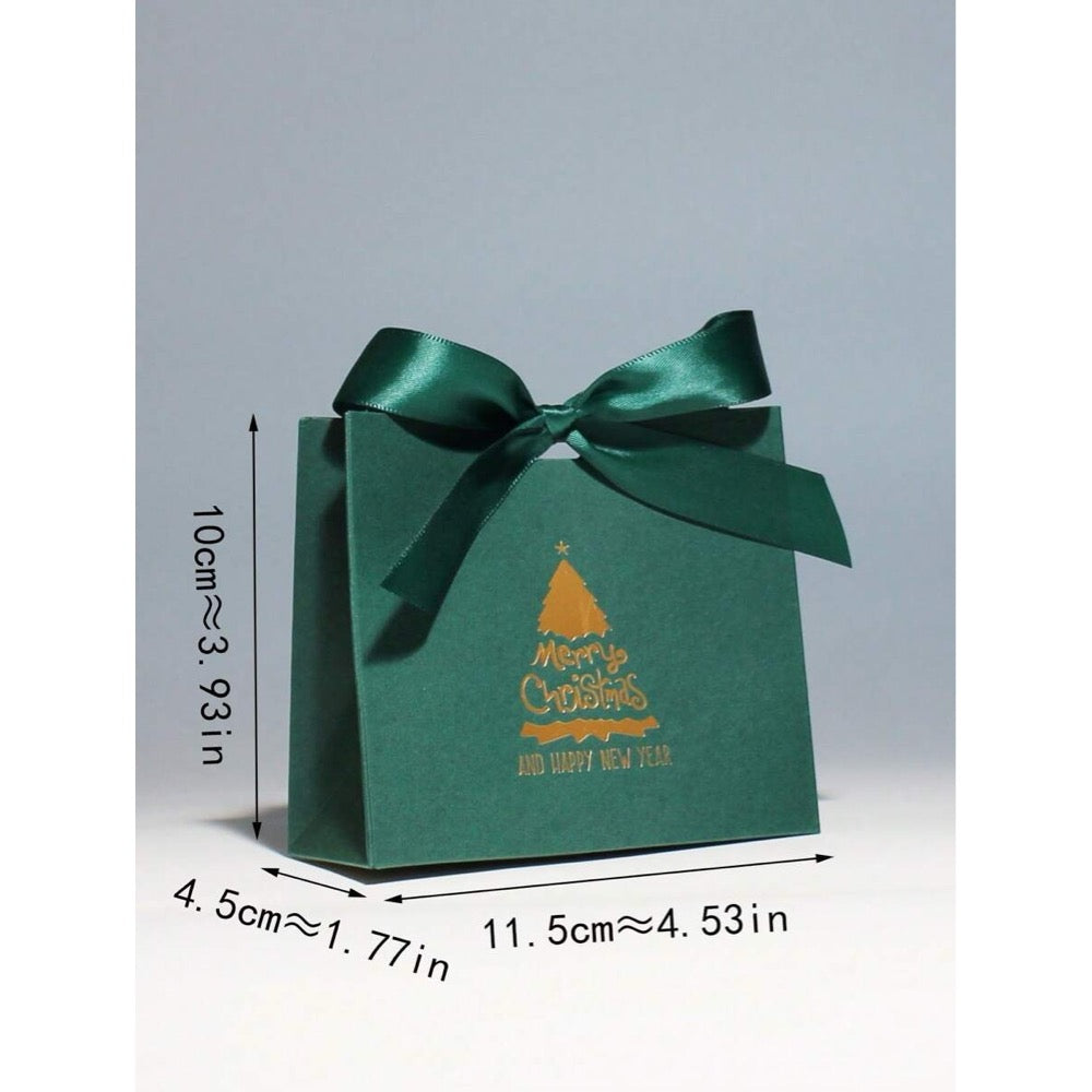 Cutiuta pentru cadou, verde, bradut auriu, cu autoformare, 10 cm x 11.5 cm x 4.5 cm