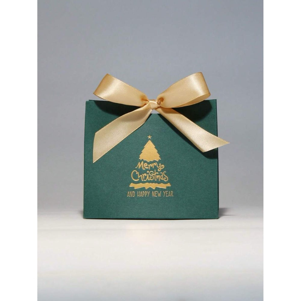 Cutiuta pentru cadou, verde, funda aurie, cu autoformare, 10 cm x 11.5 cm x 4.5 cm